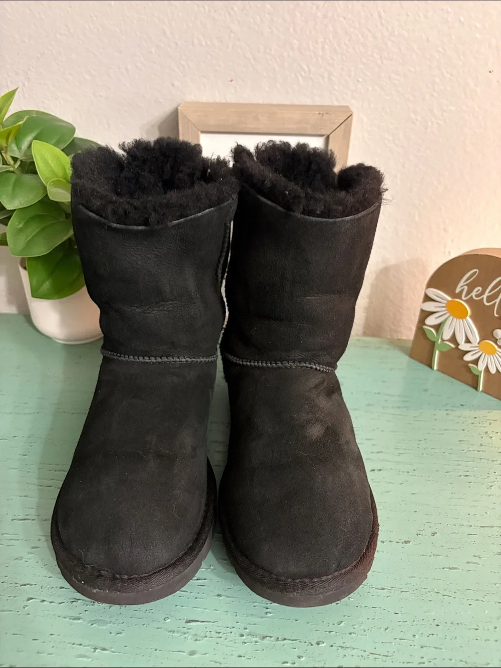 UGG Kids Black Suede Shearling Boots
